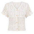Blusa Tejida Calada en Crema - Diseño Femenino con Mangas Cortas
