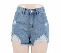 Pantalón Corto Mahón Azul Claro con Tachas Metálicas