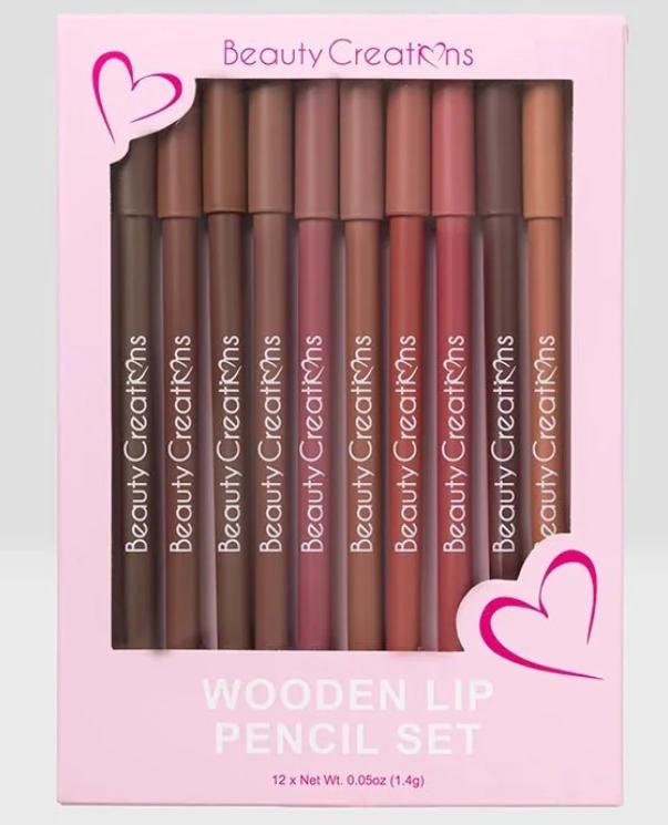 Beauty Creations Wooden Lip Pencil Set - 12 Colores